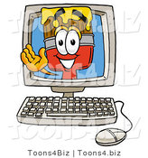 Illustration of a Cartoon Paint Brush Mascot Waving from Inside a Computer Screen by Mascot Junction