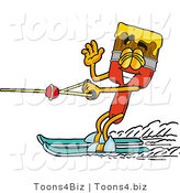 Illustration of a Cartoon Paint Brush Mascot Waving While Water Skiing by Mascot Junction