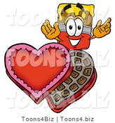 Illustration of a Cartoon Paint Brush Mascot with an Open Box of Valentines Day Chocolate Candies by Mascot Junction