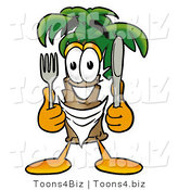 Illustration of a Cartoon Palm Tree Mascot Holding a Knife and Fork by Mascot Junction