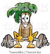 Illustration of a Cartoon Palm Tree Mascot Lifting a Heavy Barbell by Mascot Junction