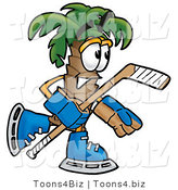 Illustration of a Cartoon Palm Tree Mascot Playing Ice Hockey by Mascot Junction
