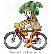 Illustration of a Cartoon Palm Tree Mascot Riding a Bicycle by Mascot Junction