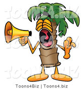 Illustration of a Cartoon Palm Tree Mascot Screaming into a Megaphone by Mascot Junction