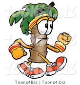 Illustration of a Cartoon Palm Tree Mascot Speed Walking or Jogging by Mascot Junction