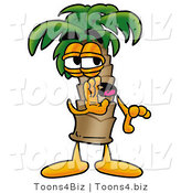 Illustration of a Cartoon Palm Tree Mascot Whispering and Gossiping by Mascot Junction