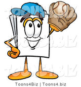 Illustration of a Cartoon Paper Mascot Catching a Baseball with a Glove by Mascot Junction