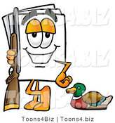 Illustration of a Cartoon Paper Mascot Duck Hunting, Standing with a Rifle and Duck by Mascot Junction