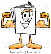 Illustration of a Cartoon Paper Mascot Flexing His Arm Muscles by Mascot Junction