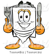 Illustration of a Cartoon Paper Mascot Holding a Knife and Fork by Mascot Junction