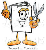 Illustration of a Cartoon Paper Mascot Holding a Pair of Scissors by Mascot Junction