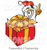 Illustration of a Cartoon Paper Mascot Standing by a Christmas Present by Mascot Junction