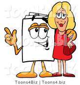 Illustration of a Cartoon Paper Mascot Talking to a Pretty Blond Woman by Mascot Junction