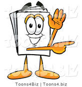 Illustration of a Cartoon Paper Mascot Waving and Pointing by Mascot Junction