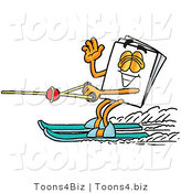 Illustration of a Cartoon Paper Mascot Waving While Water Skiing by Mascot Junction