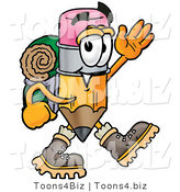 Illustration of a Cartoon Pencil Mascot Hiking and Carrying a Backpack by Mascot Junction