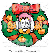 Illustration of a Cartoon Pencil Mascot in the Center of a Christmas Wreath by Mascot Junction