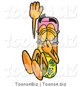 Illustration of a Cartoon Pencil Mascot Plugging His Nose While Jumping into Water by Mascot Junction