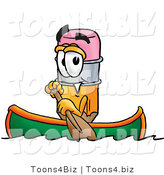 Illustration of a Cartoon Pencil Mascot Rowing a Boat by Mascot Junction