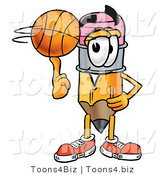 Illustration of a Cartoon Pencil Mascot Spinning a Basketball on His Finger by Mascot Junction