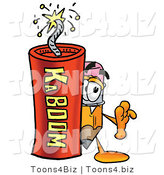 Illustration of a Cartoon Pencil Mascot Standing with a Lit Stick of Dynamite by Mascot Junction