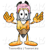 Illustration of a Cartoon Pencil Mascot with Welcoming Open Arms by Mascot Junction