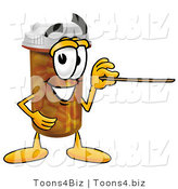 Illustration of a Cartoon Pill Bottle Mascot Holding a Pointer Stick by Mascot Junction