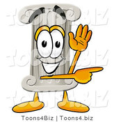 Illustration of a Cartoon Pillar Mascot Waving and Pointing by Mascot Junction