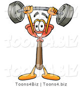 Illustration of a Cartoon Plunger Mascot Holding a Heavy Barbell Above His Head by Mascot Junction