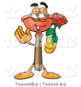 Illustration of a Cartoon Plunger Mascot Holding a Red Rose on Valentines Day by Mascot Junction