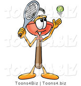 Illustration of a Cartoon Plunger Mascot Preparing to Hit a Tennis Ball by Mascot Junction