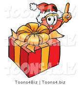 Illustration of a Cartoon Plunger Mascot Standing by a Christmas Present by Mascot Junction