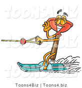 Illustration of a Cartoon Plunger Mascot Waving While Water Skiing by Mascot Junction