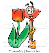 Illustration of a Cartoon Plunger Mascot with a Red Tulip Flower in the Spring by Mascot Junction