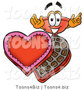 Illustration of a Cartoon Plunger Mascot with an Open Box of Valentines Day Chocolate Candies by Mascot Junction