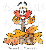 Illustration of a Cartoon Plunger Mascot with Autumn Leaves and Acorns in the Fall by Mascot Junction