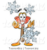 Illustration of a Cartoon Plunger Mascot with Three Snowflakes in Winter by Mascot Junction