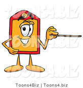 Illustration of a Cartoon Price Tag Mascot Holding a Pointer Stick by Mascot Junction