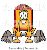 Illustration of a Cartoon Price Tag Mascot Lifting a Heavy Barbell by Mascot Junction