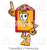 Illustration of a Cartoon Price Tag Mascot Pointing Upwards by Mascot Junction