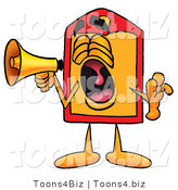 Illustration of a Cartoon Price Tag Mascot Screaming into a Megaphone by Mascot Junction