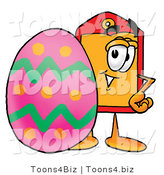 Illustration of a Cartoon Price Tag Mascot Standing Beside an Easter Egg by Mascot Junction