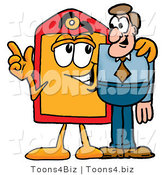 Illustration of a Cartoon Price Tag Mascot Talking to a Business Man by Mascot Junction