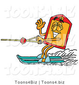 Illustration of a Cartoon Price Tag Mascot Waving While Water Skiing by Mascot Junction
