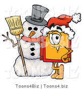 Illustration of a Cartoon Price Tag Mascot with a Snowman on Christmas by Mascot Junction