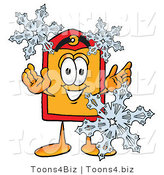 Illustration of a Cartoon Price Tag Mascot with Three Snowflakes in Winter by Mascot Junction