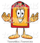 Illustration of a Cartoon Price Tag Mascot with Welcoming Open Arms by Mascot Junction