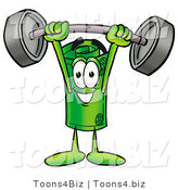 Illustration of a Cartoon Rolled Money Mascot Holding a Heavy Barbell Above His Head by Mascot Junction