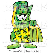 Illustration of a Cartoon Rolled Money Mascot in Green and Yellow Snorkel Gear by Mascot Junction