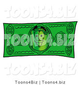 Illustration of a Cartoon Rolled Money Mascot on a Dollar Bill by Mascot Junction